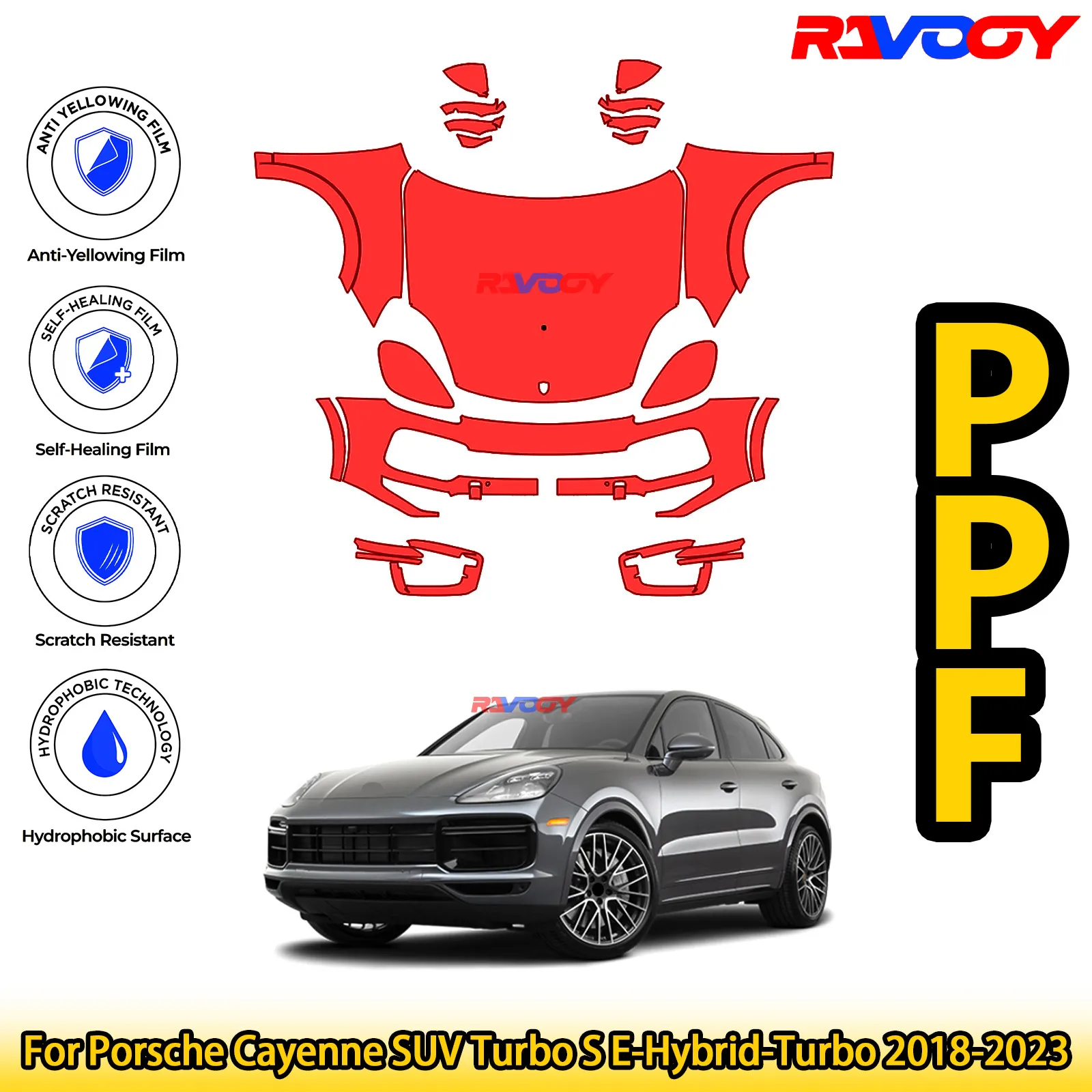 

Для Porsche Cayenne SUV Turbo S E-Hybrid-Turbo 2018-2023 глянцевая матовая черная предварительно вырезанная передняя PPF комплект защитная пленка для краски