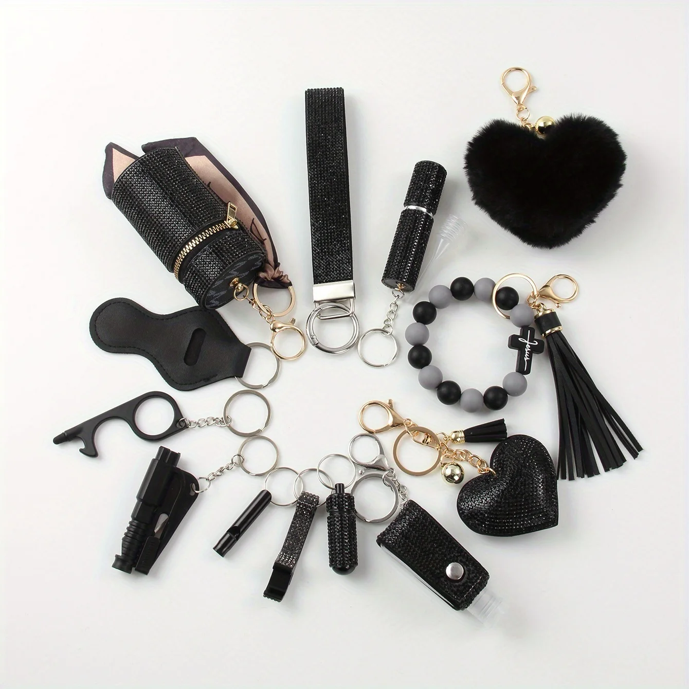 13 Piece Sparkling Rhinestone Women's Keychain Set, Perfect Gift for Girls with A Combination of Safety and Protective Keychains