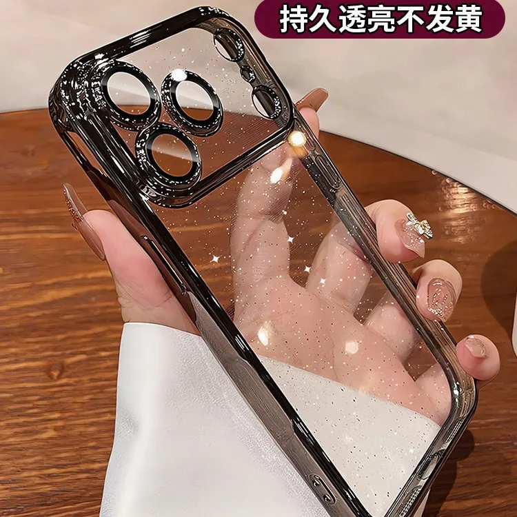 Funda chapada en PC transparente con purpurina de lujo para iPhone 17 16 15 14 Pro Max Plus 13 11 12 cubierta ultrafina transparente a prueba de golpes