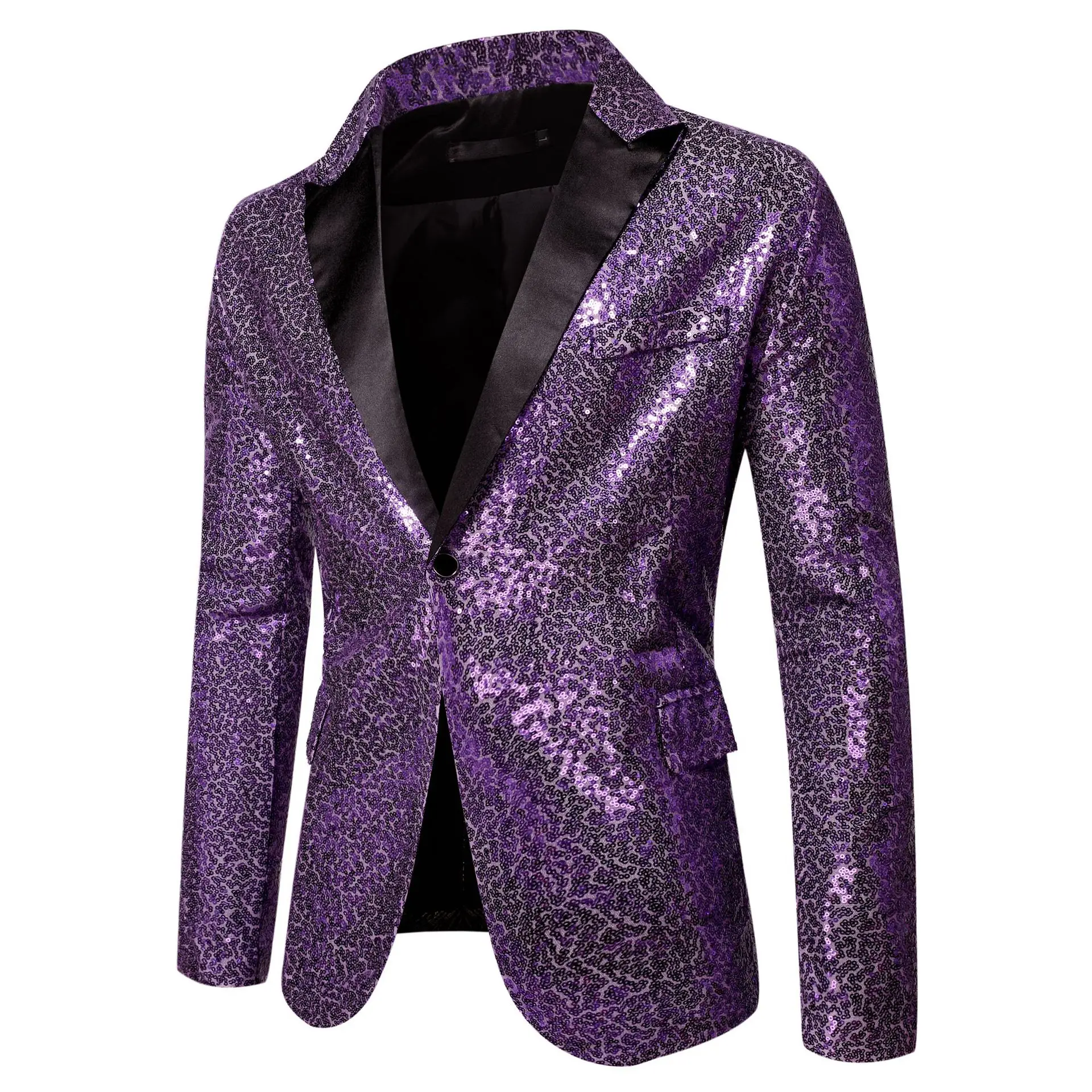 

Mens Purple Sequins Blazer Suit Jacket One Button Luxury Wedding Party Dinner Prom Tuxedo Blazer Men Stage Singer Costume Homme