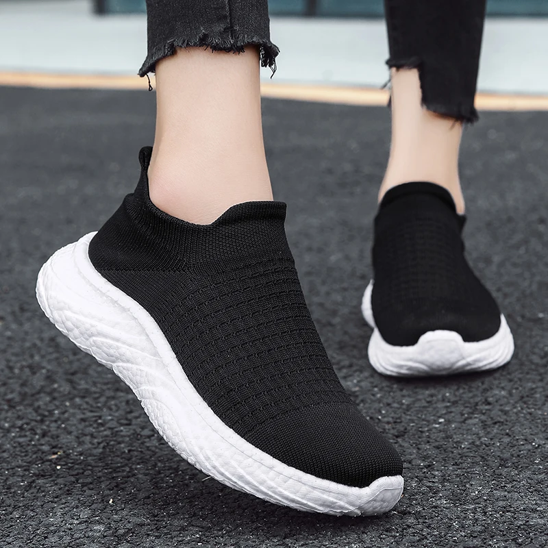 Men\'s Sneakers New Breathable Elastic Mesh Vulcanized Shoes Outdoor Platform Lightweight Casual Hiking Shoes Fashion Women Shoes