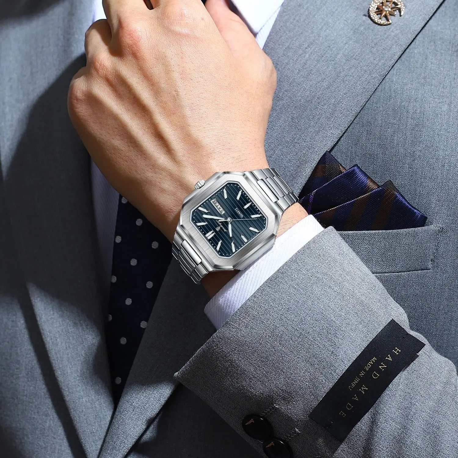 POEDAGAR Orologio da polso da uomo di moda quadrato di lusso impermeabile luminoso data settimana orologi da uomo al quarzo orologio da uomo in acciaio inossidabile Reloj