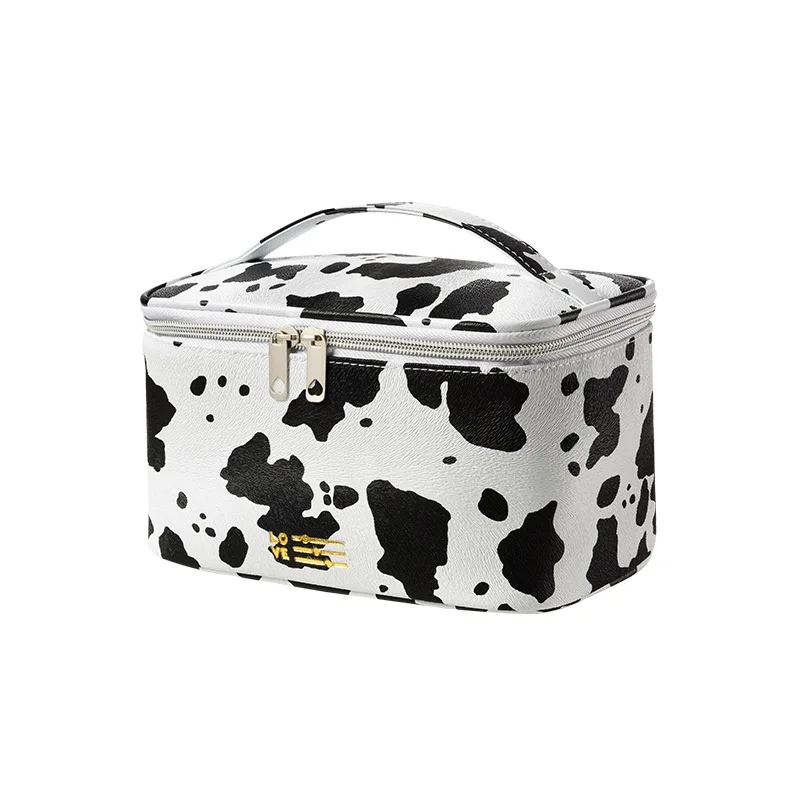 Fashion Cute Makeup Pouch Portable Cow Print Make Up Toiletry Bag Multifunctional Zipper Organizer for Vacation Camping Party