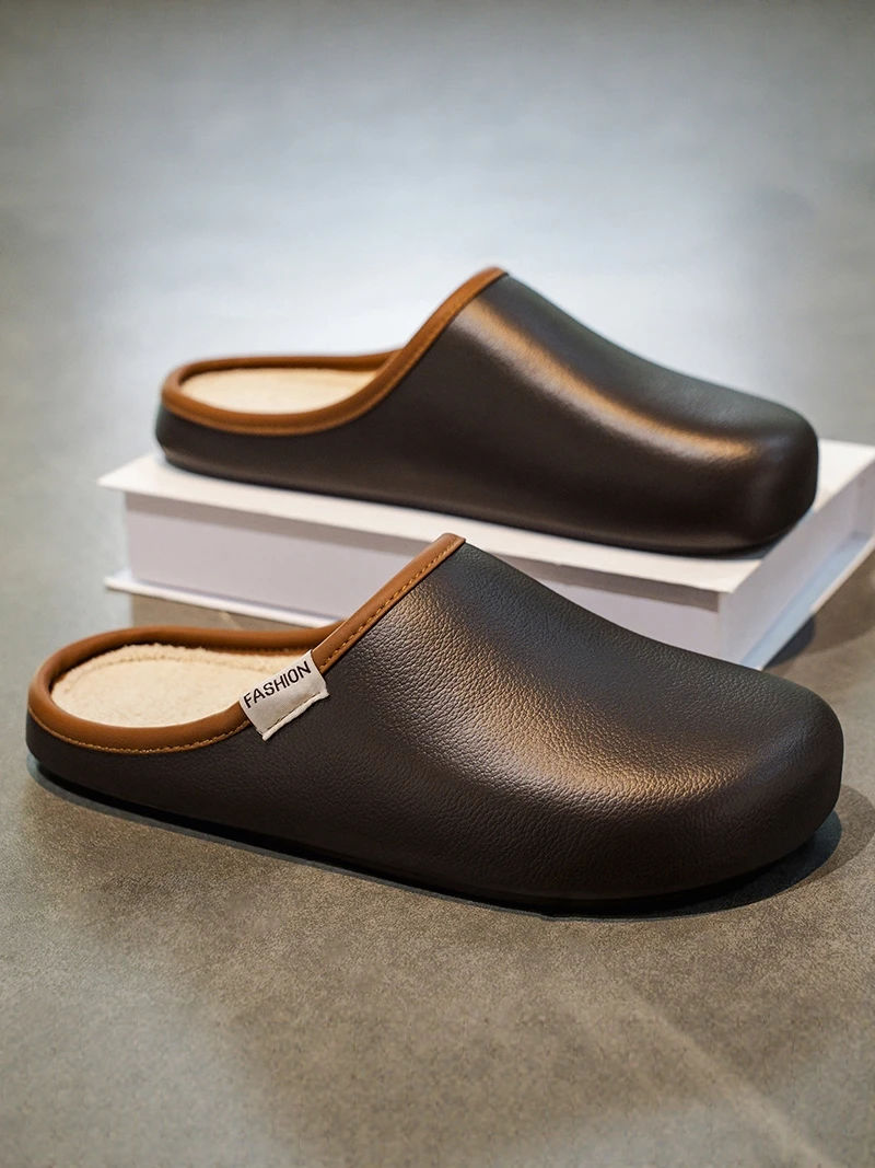 

Men's Winter Fleece Lined Slip Resistant Waterproof Large Size 45 Slippers Indoor Home Outdoor Wear Cotton Shoes Couples