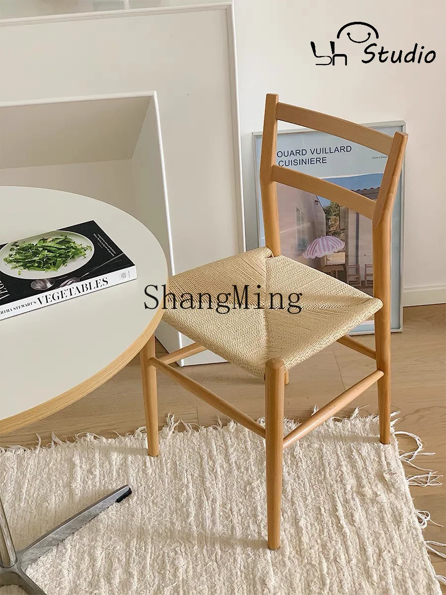 

CL Solid Wood Braided Rope Dining Chair Simple Household Backrest Medieval Chair