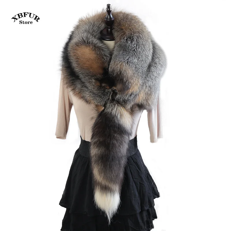 2024 Fashion Luxury Brand Women Real Winter Fox Fur Scarves Natural One-Piece Fox Fur Collar Warm Soft Party Real Fox Fur Scarf