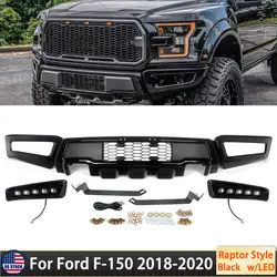 Front Bumper Assembly Raptor For 2018-2020 Ford F150 Steel Black Front Bumper Assembly with LED Raptor Style