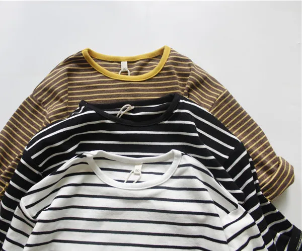 New Autumn Baby Boys Striped T-shirts Long Sleeve Tops Korean Style Baby Kids Casual Tees Children Clothes