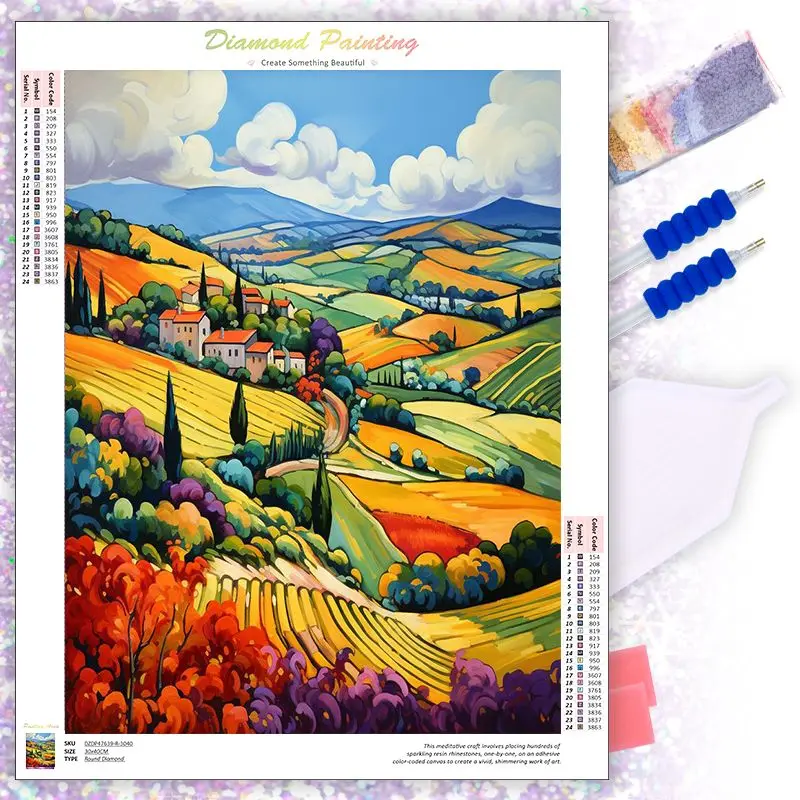 

CHENISTORY 5D Diamond Painting Field Scenery Full Square Diamond Embroidery Mosaic Rhinestone Natural Scenery Home Decor