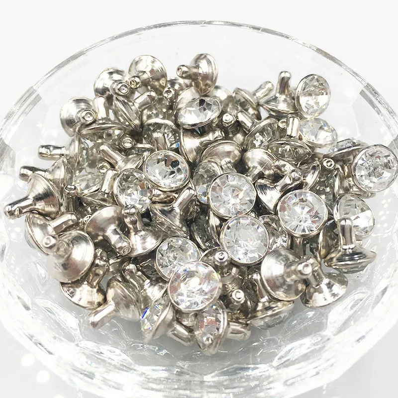 100 Sets 6 & 8mm Shiny Czech Crystal Rhinestone Rivet Metal Base Studs Decoration Findings For Clothing Bag Leathercraft