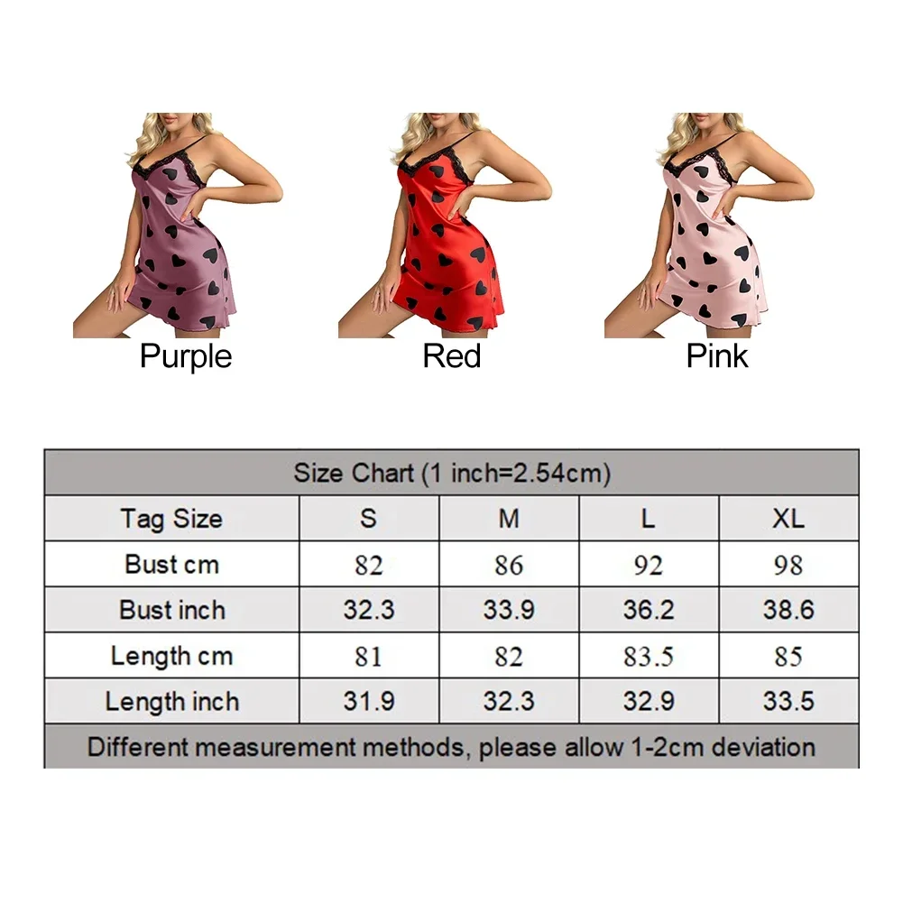 여성용 러브 하트 프린트 캐미솔 파자마, 섹시한 레이스 접합 파자마, 패션