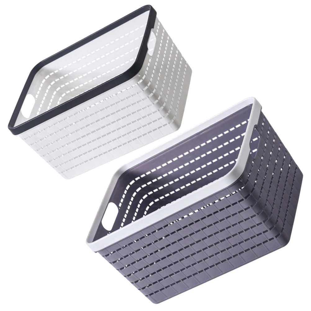 

2 Pcs Plastic Storage Baskets Small Compact Lightweight Hollow Design Cutout Handle Kitchen Bathroom Home ganizing Bins