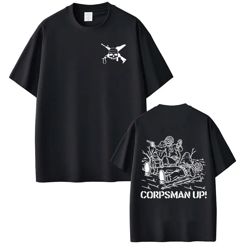 Corpsman Up Forward Observations Group Skeleton T-shirt Men's Women Fashion Retro Gothic Oversized Casual Short Sleeve T Shirts