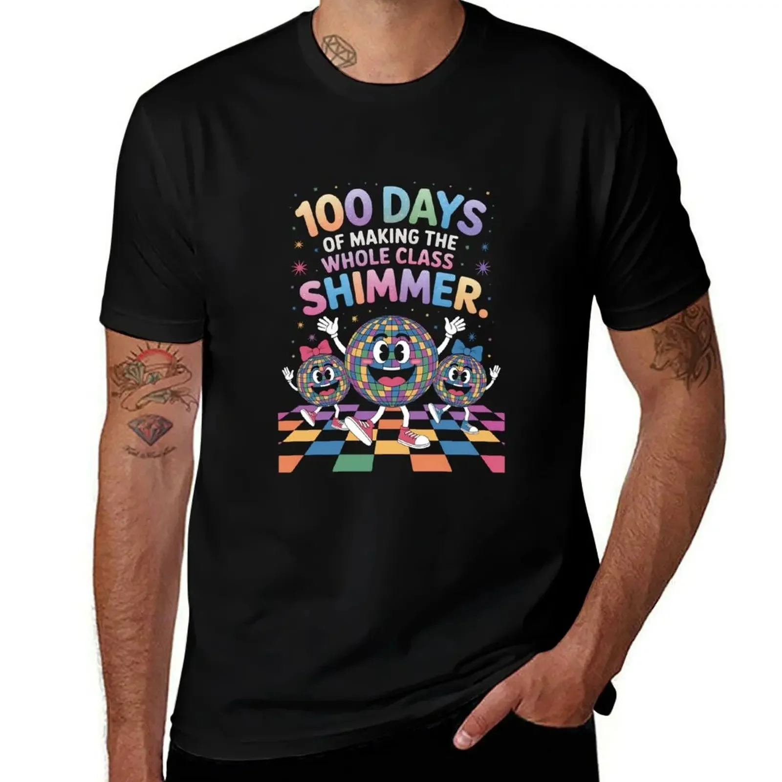 

100 Days Of Making The Whole Class Shimmer Dancing Globes T-Shirt street wear summer clothes blue lock plain black t shirts men