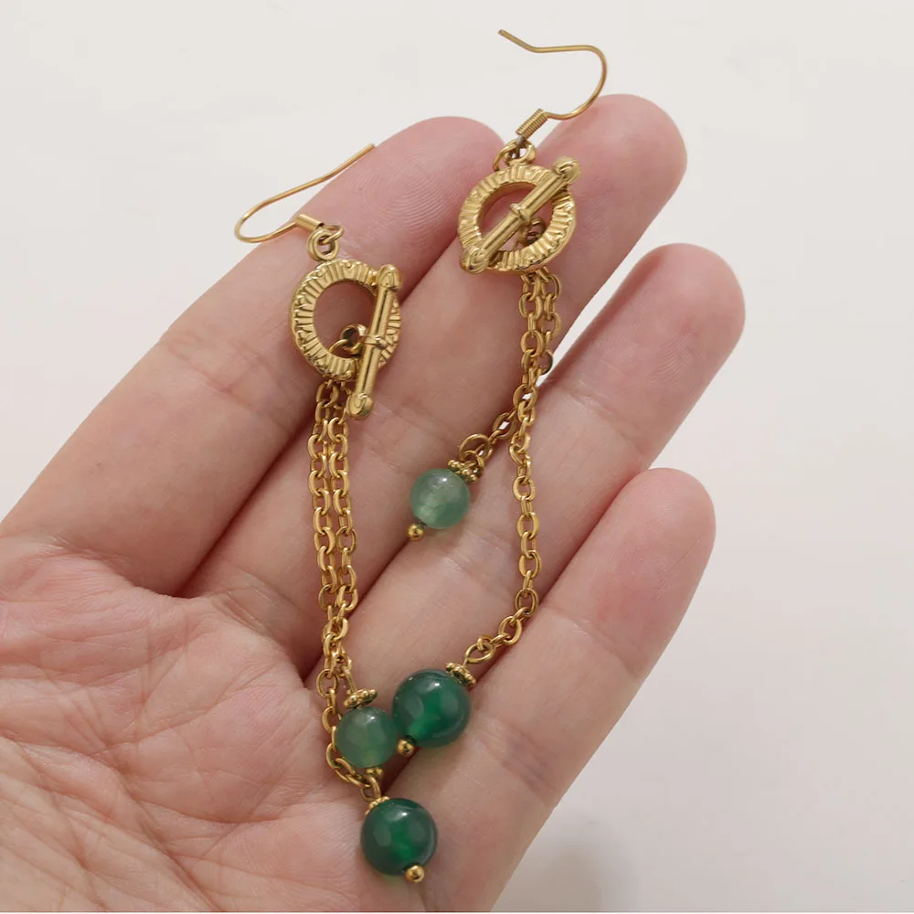 Fashion Long Tassel Dangle Earring Stainless Steel Ear Hooks for Women Boho Pearl Turquoise Pendant Earring Simple Party Jewelry