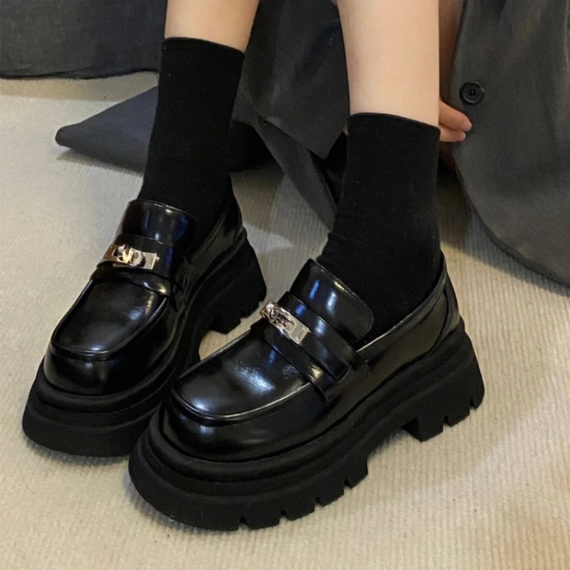 

Loafers Women's Small Leather Shoes Black British Style 2025 Spring and Autumn New Style Buttoned Single Shoes for Women