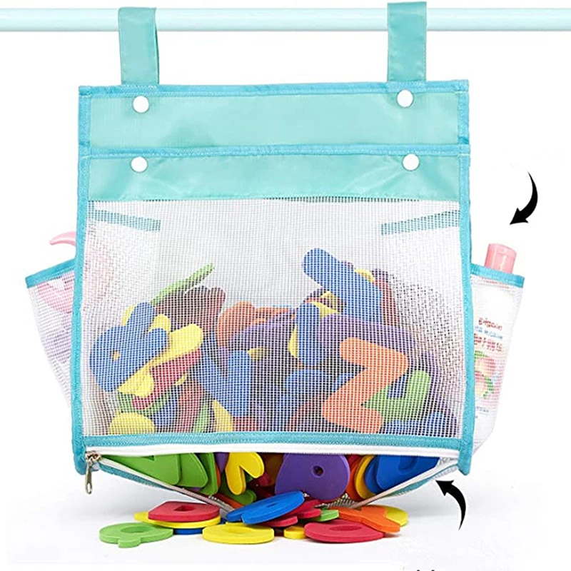 Baby Bath Toys Hanging Bath Toy Organizer Rubber Squzze Sound EVA Letter Float Bath Toys Bottom Zipper Bath Toy Storage Bag