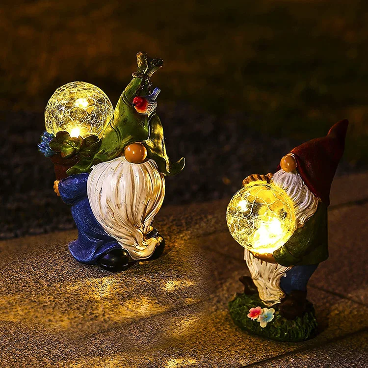 Outdoor Solar Powered Courtyard Gnome Statue Garden Decoration Ornaments Resin Crafts Goblin Dwarf