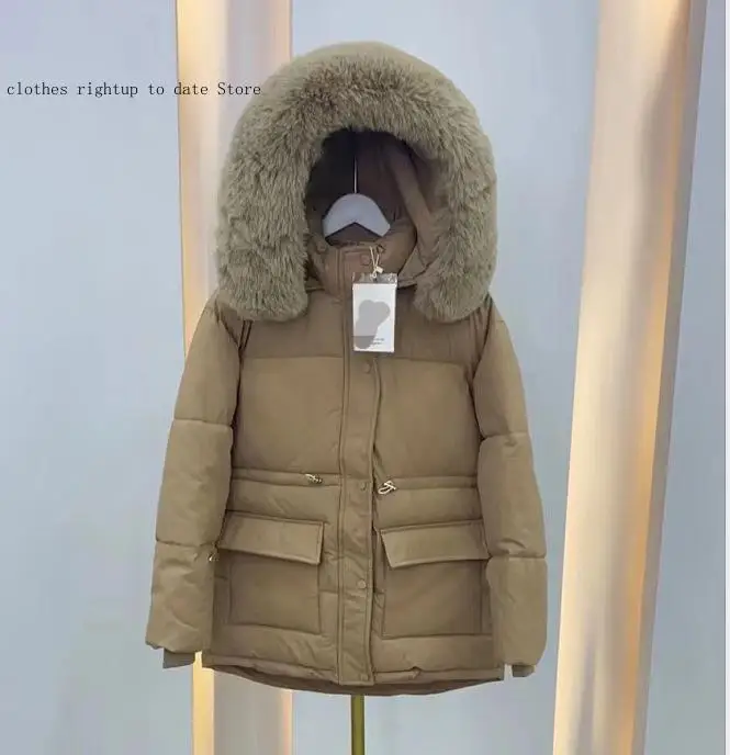 Winter Loose Casual Down Cotton-Padded Coat Women\'s Mid-Length Cotton-Padded Coat with Large Pocket Thickened Cotton-Padded Coat