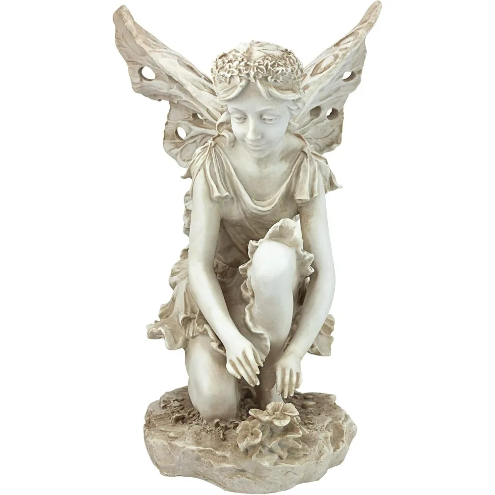 Fiona Flower Fairy Outdoor Garden Statue, 17 inches, antique stone