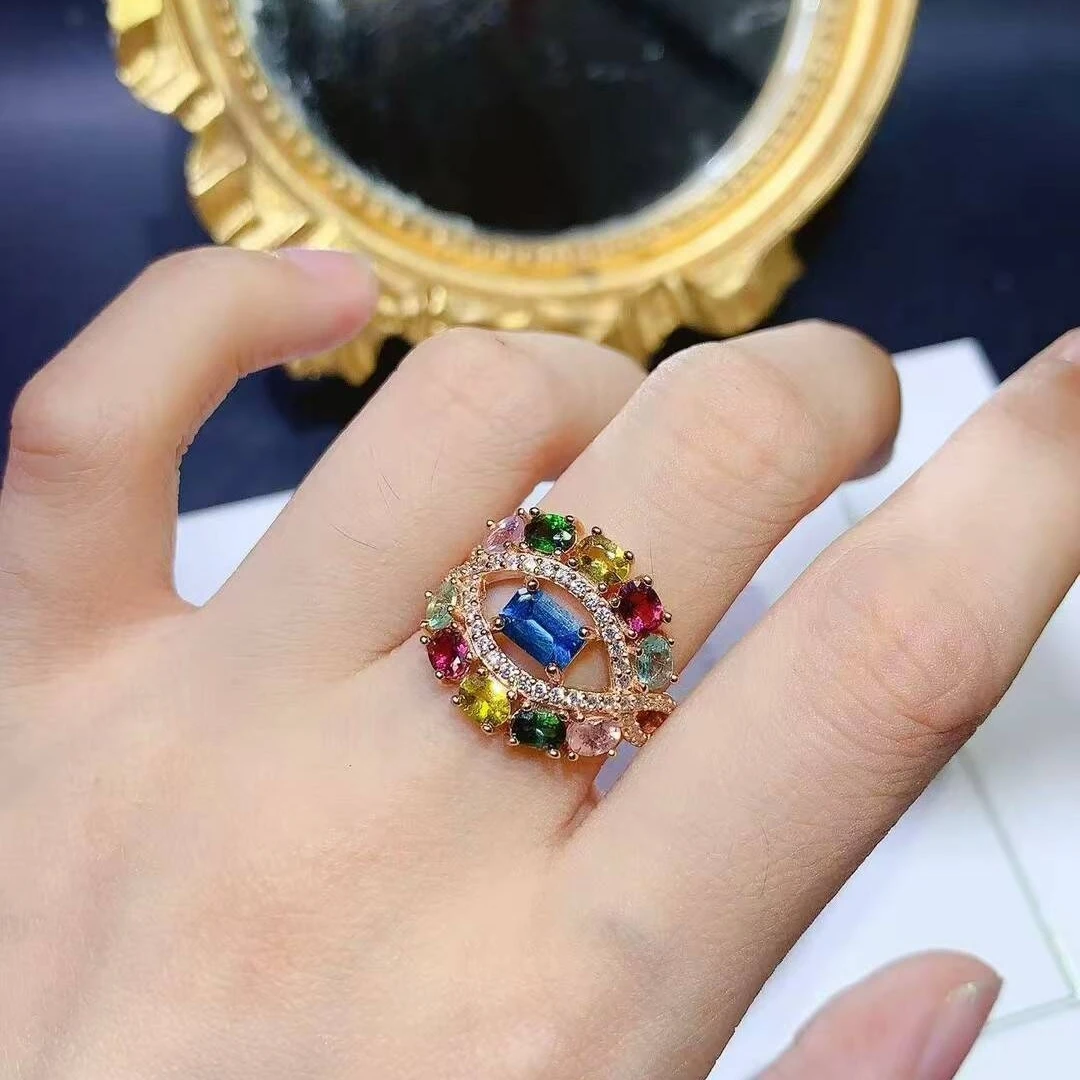 KJJEAXCMY high-grade Jewelry Natural Women's Topaz Ring S925 Silver Colorful and splendid Crystal pure fire flash explosion