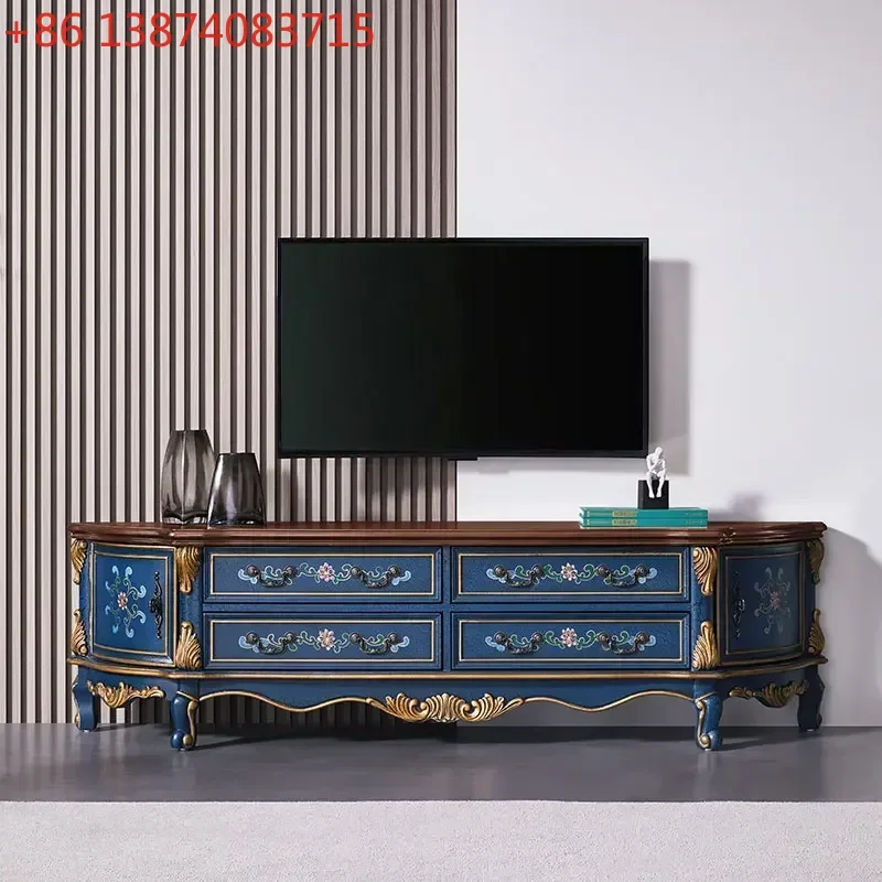American Country Solid Wood TV Cabinet Group Photo Audio-Visual Floor Cabinet Complete Set