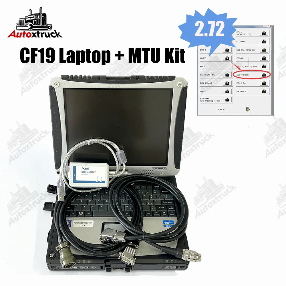 

Диагностическое программное обеспечение для MTU (USB-к-CAN) 2,72 с компактным дизельным двигателем для ноутбука CF19, диагностический инструмент для грузовика IXXAT