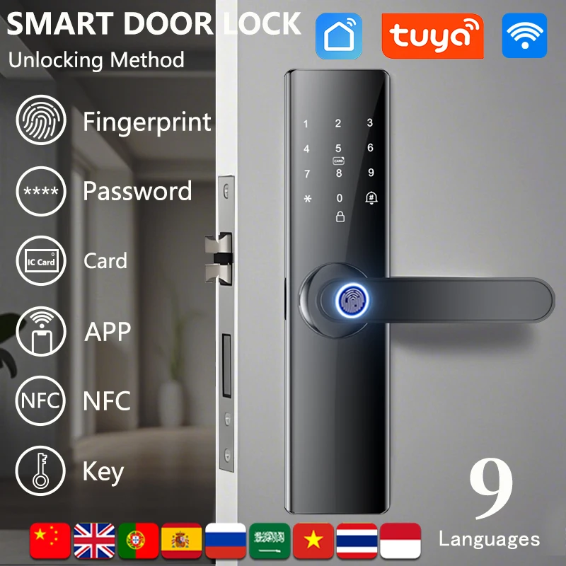 Tuya Wifi Digital Electronic Smart Door Lock With Fingerprint Smart Card Password Key Unlock Advanced Security and Convenience