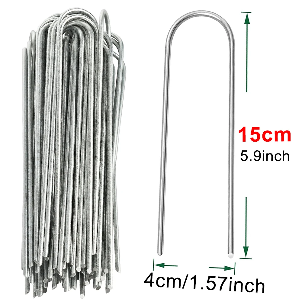 U-type Tuinnietjes Zwaar uitgevoerde hekslangpalen Sod Pins Gegalvaniseerde landschapsspies voor het vasthouden van gazons Barrière Grondspijker