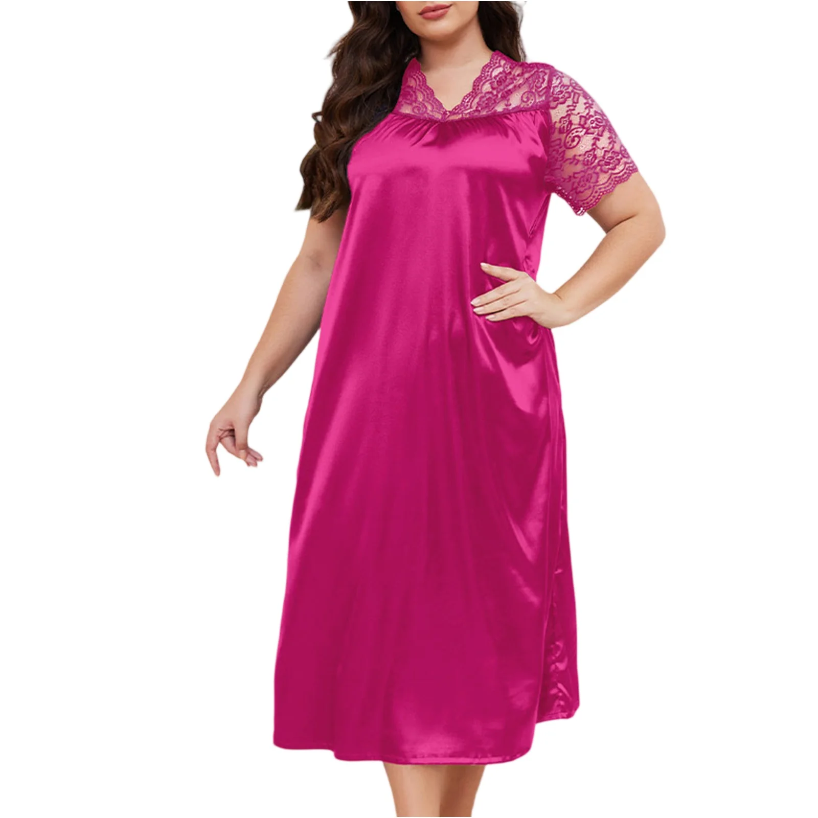 

Женская юбка для сна, большая однотонная юбка из ледяного шелка с короткими рукавами, длинная юбка для сна, домашняя одежда, подходит для домашней одежды