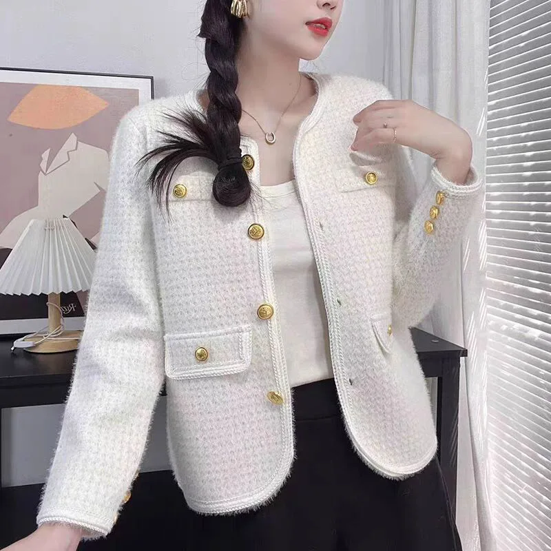 Autumn Fashion Chic Button Knitted Cardigan Vintage Commute Loose Knitted Sweaters Women Temperament Elegant O-neck Tops