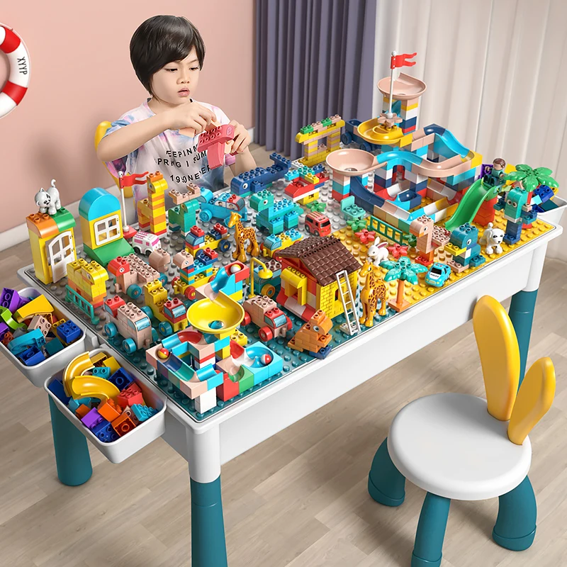 3-6 Years Old Children's Building Blocks Table Desk Multi Functional Large Granules Assembly With Storage Box Educational Toys