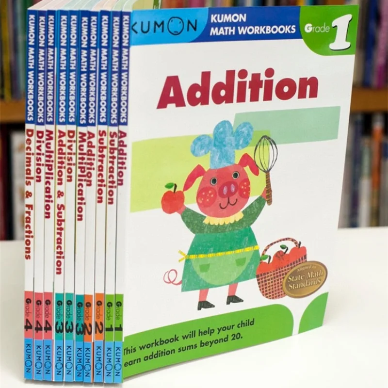 10 Books/Set Kumon Calculation Math Workbooks English Math Problems Exercises Teaching Books G1-G4 for Age 6-10 Years Old