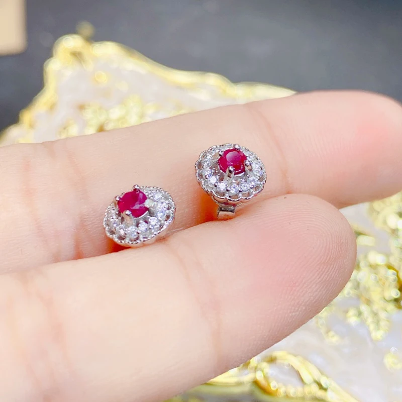 Natural Ruby earrings for women silver 925 jewelry luxury gem stones 18k gold plated free shiping items