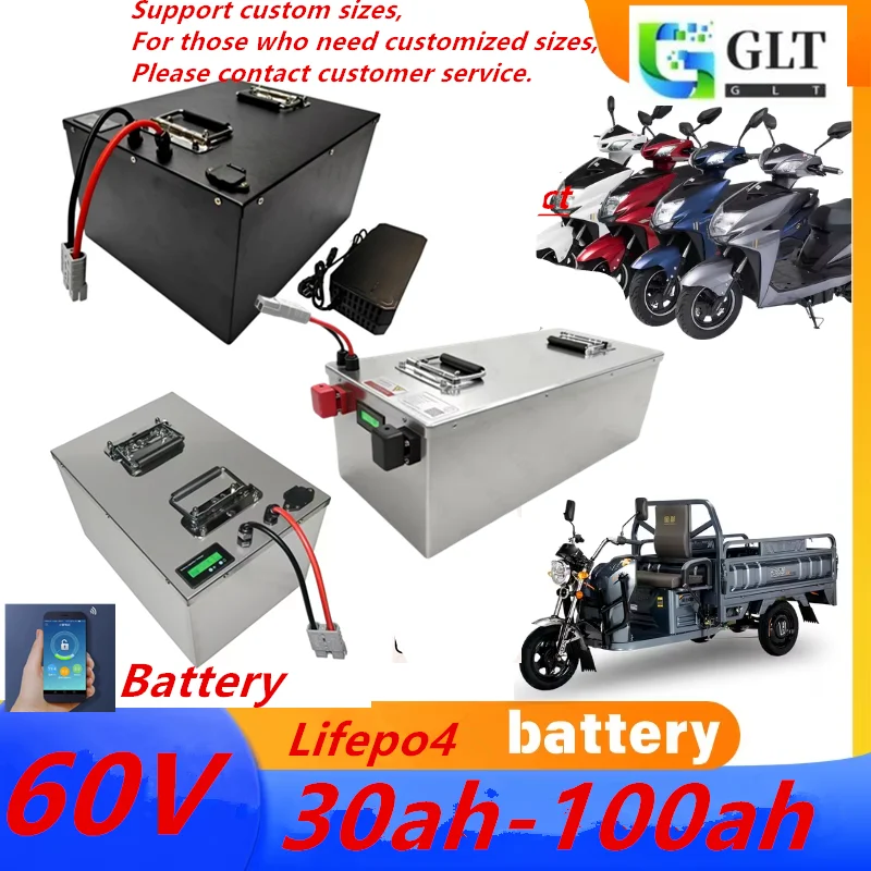 60V 50Ah -100Ah LiFePO4 Battery Pack with Built-in Bluetooth BMS for Solar Golf Cart RV Storage Boat - Lithium Iron Phosphat
