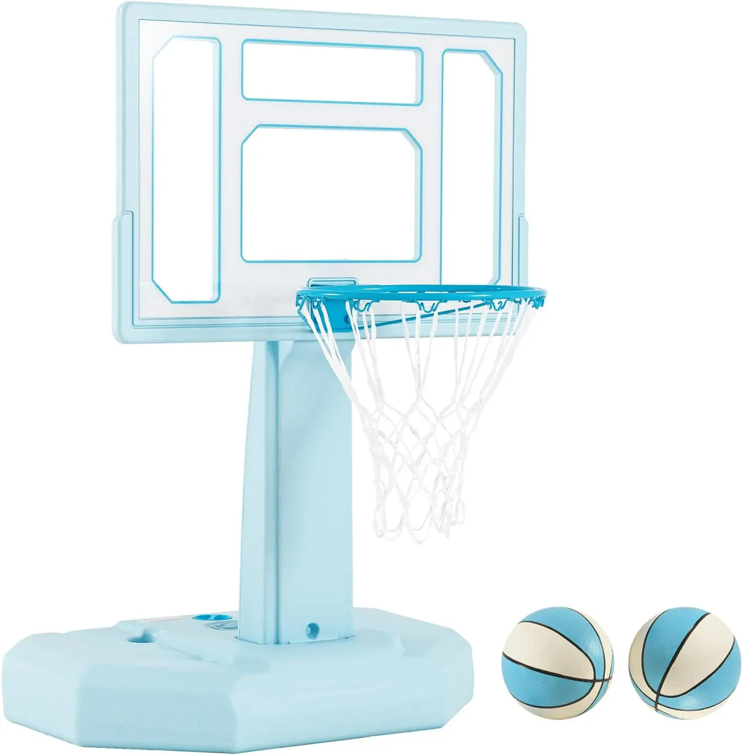 Swimming Pool Basketball Hoop, 32-44 Inch Clear Polycarbonate Backboard Poolside Water Basketball Hoop with 2 Balls and Pump, Sw