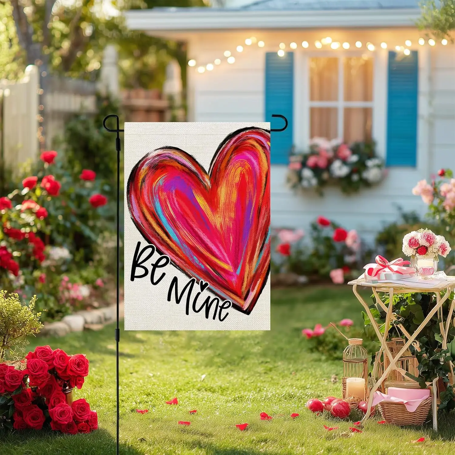CROWNED BEAUTY Valentines Day Garden Flag Be Mine Heart 12x18 Inch Double Sided Welcome Decoration for Outside Yard CF1917-1 IIC