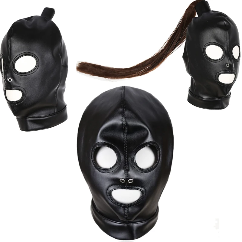 

Black Hood Mask Unisex Sexy PU Leather Masks Blindfold Men Women Cosplay Props Headgear Couple Sexy Cosplay Flirting Accessory