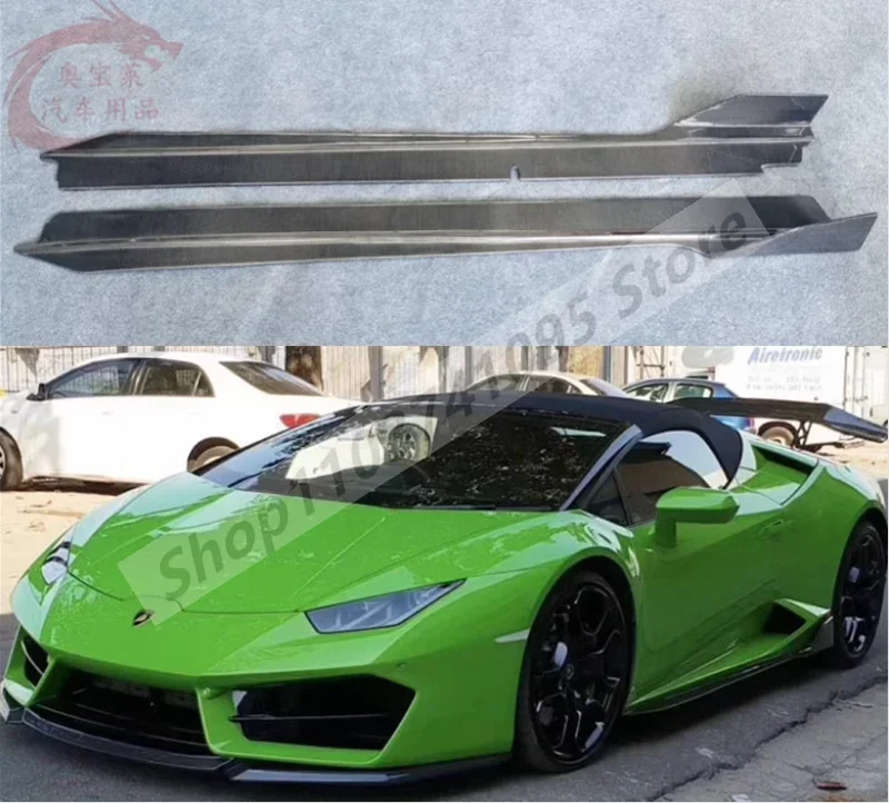 Real Carbon Fiber Side Extension Body Skirts Kit Lip Cover For Lamborghini Huracan LP580 LP610 2014-2021 V Style