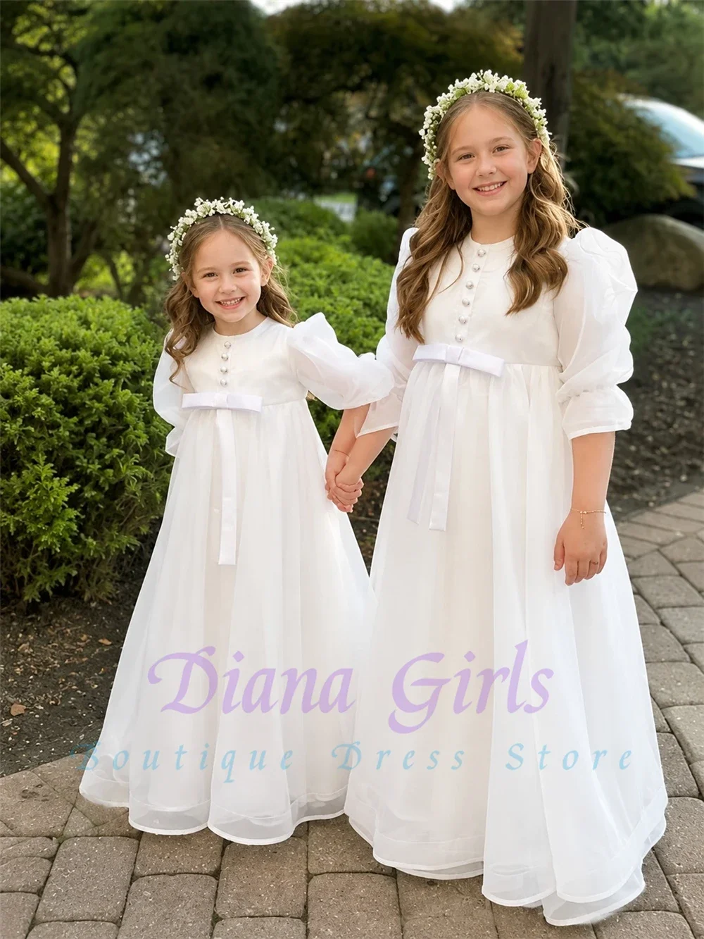 Elegant Flower Girl Dress Pink Long Sleeve Tulle with Oversized Back Bow Wedding Birthday Party Ball Evening Gowns Customizable