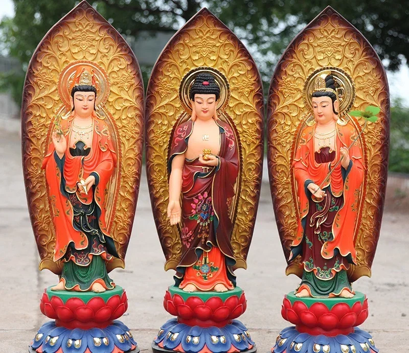 Home worship Home use Western Three Saints Buddha statue ornament station Guanyin belt backlit Three Saints statue