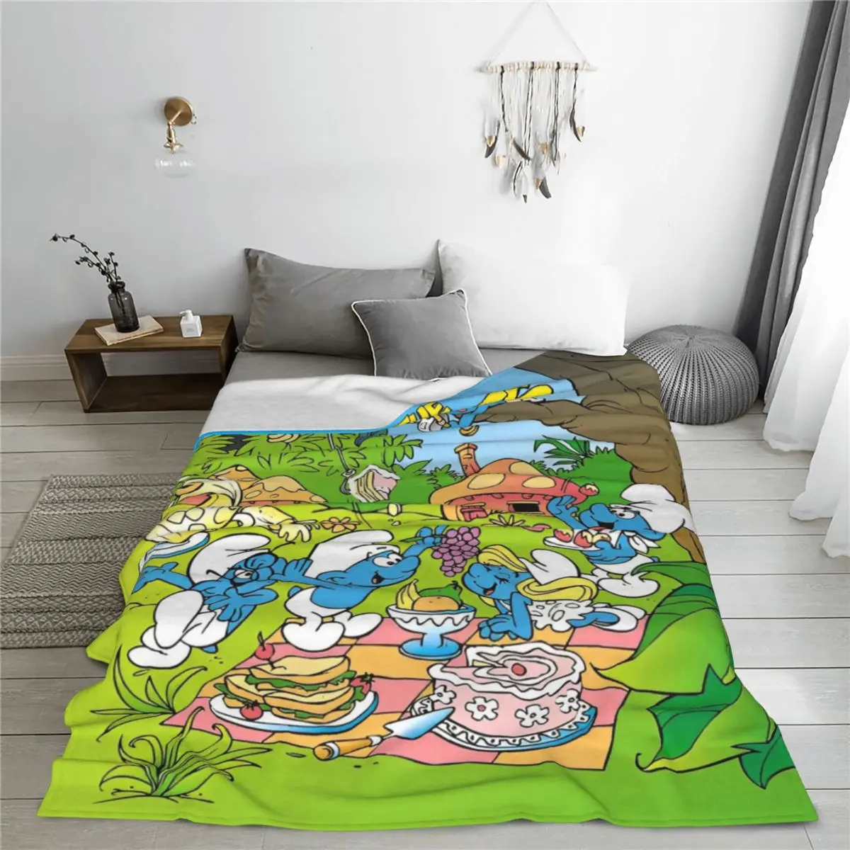 The S-Smurfs Blue Cartoon Anime coperta in pile accogliente coperta Ultra-morbida per trapunta domestica