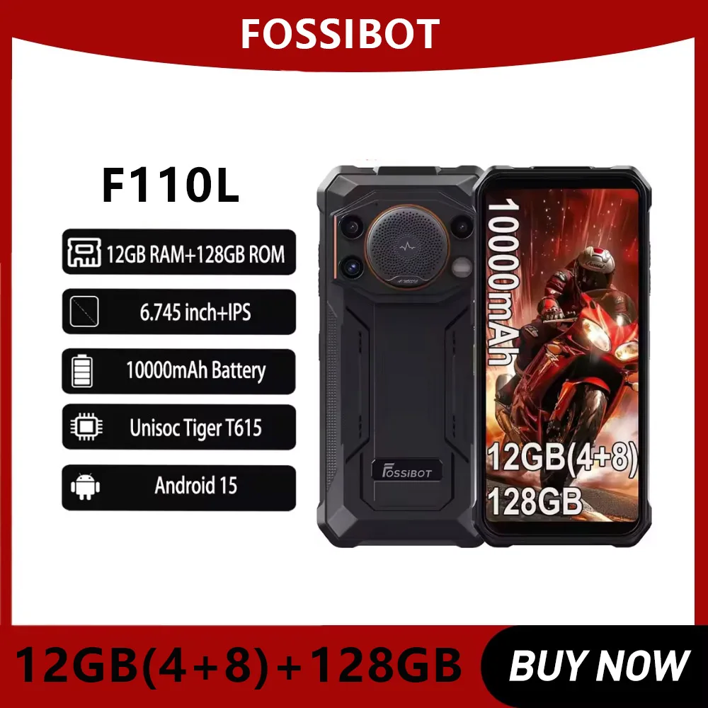Fossibot F110L 10000mAh Rugged 4G Mobile Phone Android15 12+128GB 50MP Camera NFC GPS 6.745 Inch HD+ IPS Screen Outdoor Smartpho