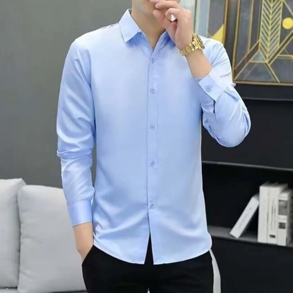 

All Match Basic Men's Business Shirts Solid Color Simple Blouse for Men Bottoming Shirts Soft Casual Tops Spring Autumn