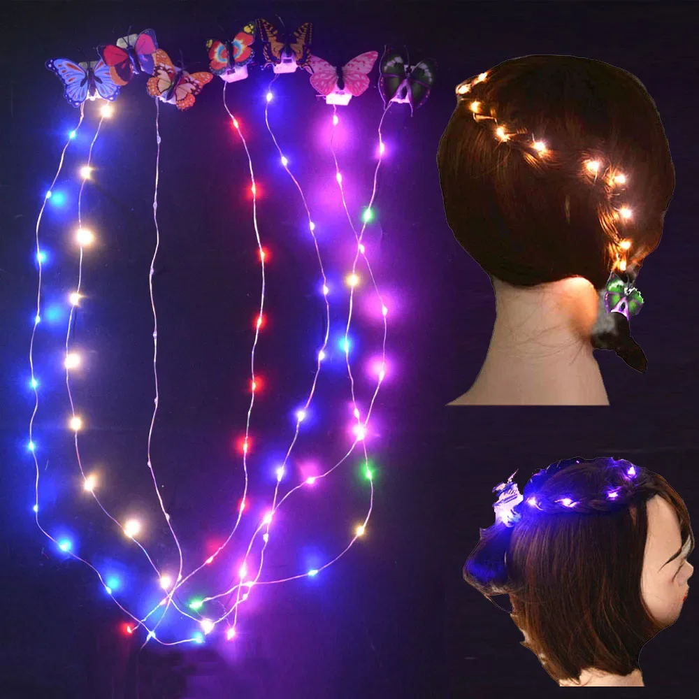 2pcs Flashing DIY Hair Styling LED Light Up String Weaving Braid Neon Bar Birthday Gift   Glow Party Supplies Wedding Festival