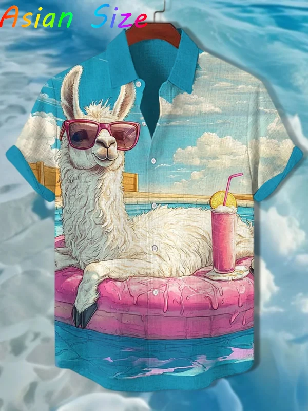 

Гавайская рубашка, мужская тропическая пляжная рубашка с котом, альпака, уличная мужская рубашка с 3d принтом, повседневная блузка на пуговицах с короткими рукавами, мужской топ
