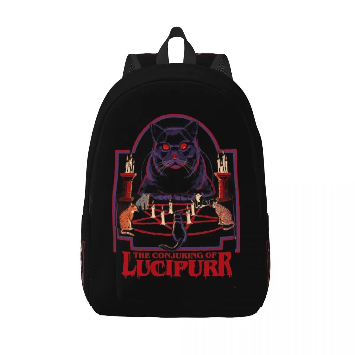 Cat Lucifer The Conjuring Of Lucipurr Teenage Backpack Hiking Travel Mid Century Occult Humor Parody Daypack Canvas Bags