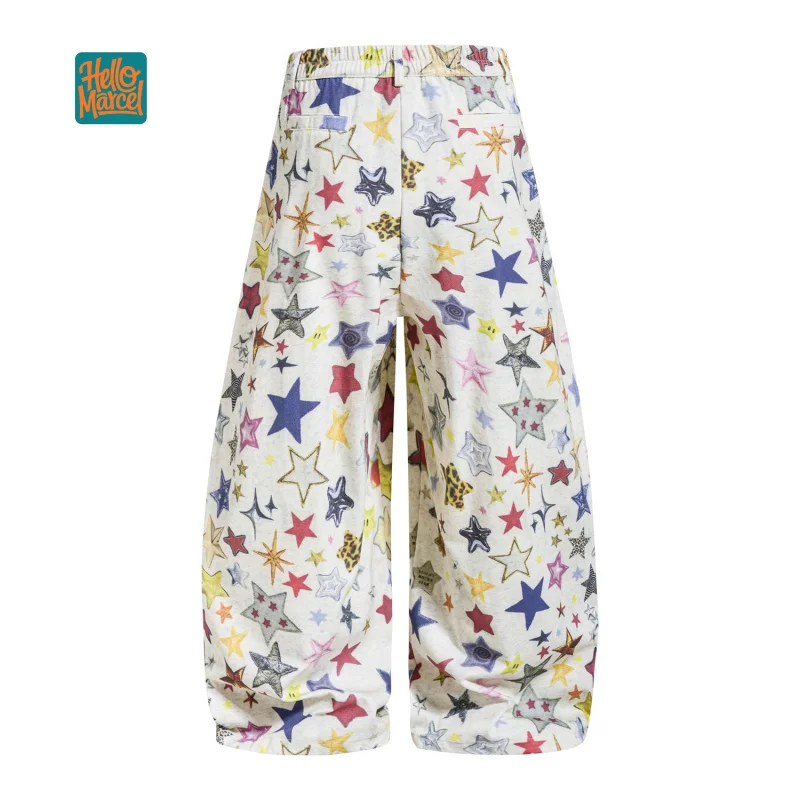 HELLOMARCEL EU US Size Luxury Quality Casual Pants Retro  Star Print Wide-Leg Jogger Pants For Men Women