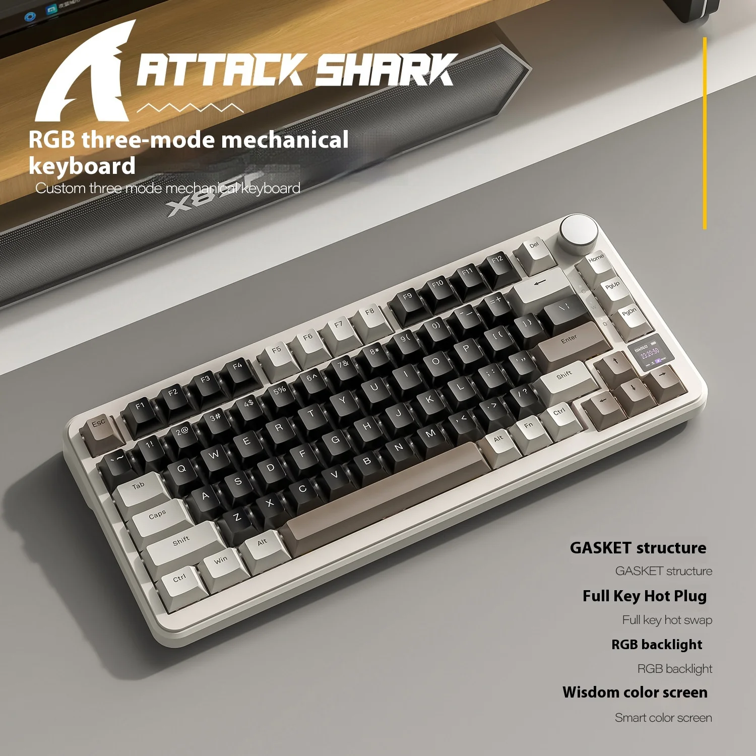 new attack shark wireless keyboard X85PRO the third mock examination RGB Bluetooth  customized hot plug mechanical keyboard