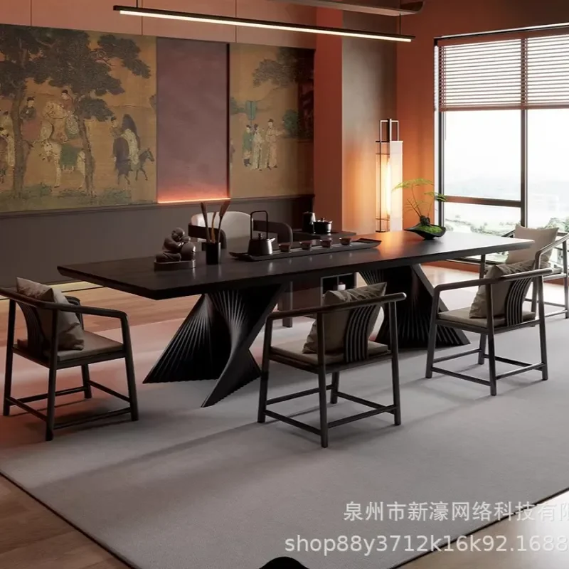 Song Dynasty Aesthetic Solid Wood Tea Table 2026 New Designer Living Room Office Reception Desk with Chair Set Modern Chinese